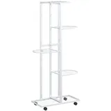 Gecheer Blumenständer mit Rollen 5-Etagen Blumentreppe Pflanzenständer Blumenregal Pflanzentreppe Pflanzregal Blumenbank Eisen Weiß 44x23x100 cm