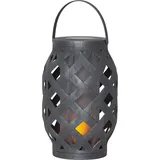 Star Trading Solar Laterne Flame Lantern, LED, Grau, Flechtkorb, Tanzende Flamme, Outdoor, Dämmerungssensor, 23 cm