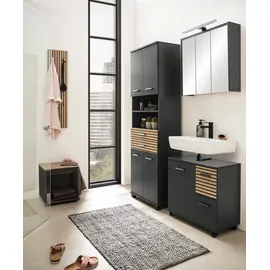 WELLTIME Waschbeckenunterschrank WELLTIME "Katta, Breite 65 cm", schwarz (anthrazit, akustikprint), B:65,1cm H:60cm T:32cm, FSC-zertifizierter Holzwerkstoff, Schränke, Waschbeckenunterschrank, Oberboden mit Siphonausschnitt, Schublade mit Akustikprint