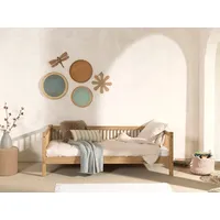 Home Affaire Einzelbett Forrest 90/200 aus massiver Eiche, Oberfläche geölt, stabil gebaut (B/H/T ca. 207,5x68x97,5cm, inkl. Massivholz Rolllattenrost), aus massiver Eiche geölt, LF 90x200 cm, wahlweise mit Bettschublade beige