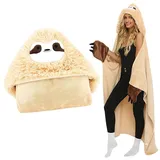 Hengrongshen Faultier Geschenke für Frauen, Tragbar Kuscheldecke Flauschig Mit Niedlichen Tiermotiven, Kuscheldecke mit Armeln Bringt Volles Glück im Kalten Winter (Gelb)