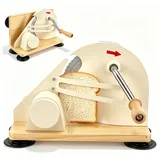 Brotschneidemaschine Manuell Klappbar, 304 Kompakte Edelstahl Brotmaschine Klein Aufschnittmaschine mit Holzbrett, Einstellbare Schnittdicke (0–20 mm) Für Brot Käse Gemüse 6 Saugnäpfe für Stabilität
