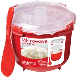 Sistema Microwave Reiskocher | 2,6 l | Spülmaschinenfester kleiner Reiskocher | BPA-frei | Rot