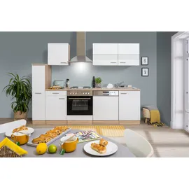 Respekta Küchenzeile Merle 250 cm E-Geräte 250 cm Edelstahlkochmulde weiß/eiche sonoma nachbildung