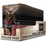 LEONARDO Frischebeutel [16x70g Beef mit Fleischstreifen] Pulled Beef | Getreidefreies Nassfutter für Katzen | Alleinfuttermittel Katzenfutter