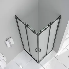 iflair DANIELLE Eckdusche mit Schiebetür rechts 80 x 180 cm Schwarz/Satiniert DK79