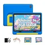 Yicty Kinder Tablet|Upgraded Android 14 Tablet 10 Zoll für Kinder mit Schutzhülle|Octa-Core|8+64GB|Dual Kamera|Kindersicherung|Vorintallierte KIDOZ|Großes Geschenk für Kleinkind (Blau)