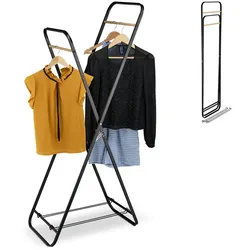 Relaxdays Kleiderständer, Ablage, HBT 152x67x44 cm, 2 Kleiderstangen, Garderobenständer klappbar, Metall, schwarz/natur