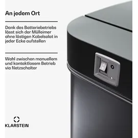 Klarstein Touchless Sensor-Mülleimer - 56L Küchen-Abfalleimer mit Bewegungssensor, 3-in-1-Mülleimer, Trennsystem, Soft-Close, Edelstahl, Schwarz