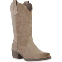 VAN HILL Damen Cowboystiefel in Khaki Velours