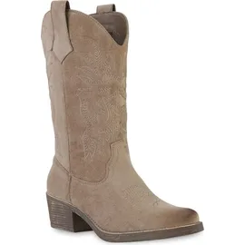 VAN HILL Damen Cowboystiefel in Khaki Velours