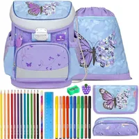 Belmil Schulranzen Set Mini Fit Purple Blue Butterfly 10-teilig