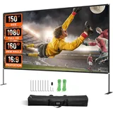 Vevor Projektionsleinwand mit Ständer 381 cm (150") Tragbare Filmleinwand 16:9 Outdoor Indoor Beamer Leinwand 347 x 201,9 cm Mobile Beamer Leinwand 160°