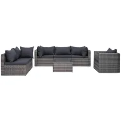 vidaXL 7-tlg. Garten-Sofagarnitur mit Polster&Kissen Poly Rattan Grau