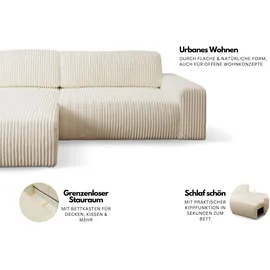 werk2 Ecksofa WERK2 "Rotterdam-L, kuschelweicher Cord oder Breitcord, L-Form, Breite 267 cm", beige (natur), B:267cm H:85cm T:165cm, 90% Polyester, 10% Nylon, Sofas, Ecksofa, Design Ecksofa mit Schlaffunktion & Bettkasten, Cord, Natur