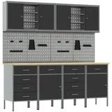 vidaXL 10-teiliges Werkbank- und Pegboard-Set Schwarz MDF und Metall