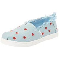 TOMS Tiny Girl's Classic Alpargata Espadrille Loafer Flat, Pastel Blue Washed Denim/Metallic Embroidered Hearts, 8 UK