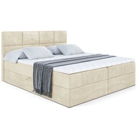 ALTDECOR Boxspringbett ARDENI, Polsterbett mit Kopfteil und Bettkasten - Mittelfest (H3) Matratze - 160x200 - Beige Samt