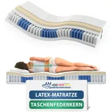 AM Qualitätsmatratzen - Latex-Matratze 90x200cm - H3 - Latex-Taschenfederkernmatratze - Matratze mit integrierter 4cm Latex-Auflage - 24cm Höhe - Made in Germany