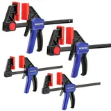 WORKPRO Einhandzwingen Set 4 Stück Schraubzwingen Spanner, Spannweite 120mm/150mm, Dehnbereich 200mm/285mm, Spannkraft 23kg/68kg, Stahl und Nylon für präzises Fixieren