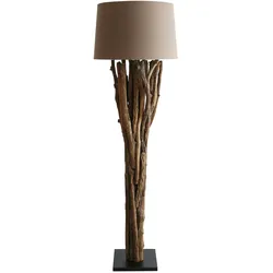SalesFever Stehleuchte 175 cm | Schirm Leinen | Gestell Treibholz & Metallrohr | Standfuß Heveaholz | B30xT30xH175cm | schwarz–natur–braun