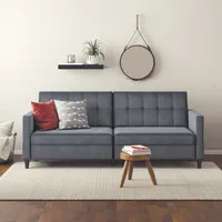 dorel home 3-Sitzer DOREL HOME "Hartford II", grau (anthrazit), B:203cm H:83cm T:83cm, Veloursstoff 100% Polyester, Sofas, Bettfunktion, Rückenlehne 2-teilig, 3-fach verstellbar, Sitzhöhe 43 cm