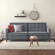 dorel home 3-Sitzer DOREL HOME "Hartford II", grau (anthrazit), B:203cm H:83cm T:83cm, Veloursstoff 100% Polyester, Sofas, Bettfunktion, Rückenlehne 2-teilig, 3-fach verstellbar, Sitzhöhe 43 cm
