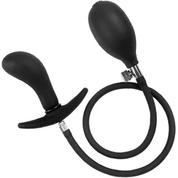 Latex Play - Inflatable Curved Anal Plug with Pump, 8 cm, schwarz