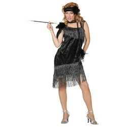 Metamorph Kostüm 20er Jahre Samtkleid mit Glitterfransen, Schwarzes Flapperkleid im asymmetrischen Schnitt schwarz 44