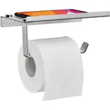 Relaxdays Toilettenpapierhalter, mit Ablage, Klopapierhalter Edelstahl gebürstet, Wandmontage, HBT 8x18x9,5 cm, silber