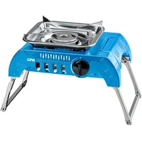 CFH Gaskocher Premium einflammig GK 425 - Hochwertiger Camping Kocher 2,4 kW, 175 g/h, Mit Piezozündung, Flammenregulierung, Edelstahl-Topfauflage, stabile Klappfüße, Für Gasdosen mit Anschraubgewinde