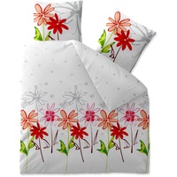 aqua-textil Trend Bettwäsche 200x200 cm 3tlg. Baumwolle Bettbezug Ayana Blumen Weiß Rot Grün