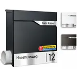 AL Briefkasten Systeme Laser-Line 1er personalisiert mit Namen + Hausnummer - Postkasten Anthrazit modern mit Zeitungsfach Gravur und Absenkautomatik Wandbriefkasten Zaunbriefkasten