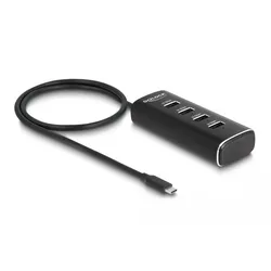 Delock 4 Port USB 10 Gbps Hub mit USB Type-C Anschluss 60 cm Kabel und Schalter
