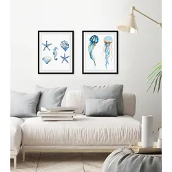 queence Bild »Alexander«, Meer-Wassertiere-Kunst, (1 St.), HD Premium Poster-Druck inkl. Holzrahmen queence Farbe Rahmen: schwarz + Farbe Bild(er): blau