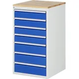 RAU Schubladenschrank Serie 7000, HxBxT 1.035 x 580 x 650 mm, 7 x 90%-Auszug-Schubladen 4 x 120, 3 x 150 mm, Arbeitsplatte Buche