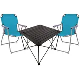 Mojawo 3teiliges Campingmöbel Set Campingtisch Campingstuhl L70xB70xH56cm - Petrol/Schwarz