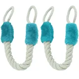 Relaxdays Türkordel 2er Set, Türstopper Klinke, 60 cm lang, Klemmschutz für Kinder & Tiere, Tür Seil maritim, beige/blau