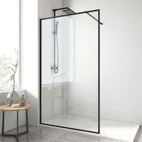 EMKE Duschwand walk in Duschabtrennung Duschtrennwand Dusche Sicherheitsglas Duschtrennwand Seitenwand 90x200cm eckeinstieg Stabilisator - Schwarz