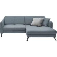 Ecksofa SET ONE BY MUSTERRING "SO 4400 V" Sofas Gr. B/H/T: 259cm x 84cm x 167cm, Struktur weich AMSTERDAM, Recamiere rechts, mit Armteilverstellung-ohne Kopfteilverstellung-ohne Sitting-Bett motorisch, blau (blau, grau) wahlweise mit motorischer Bettfunktion & Kopfverstellung, Fuß schwarz