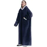 Decke mit ärmeln Kuscheldecke,Riesen Hoodie Weiche Warme Flanell Tragbar Ganzkörperdecke,SherpaKapuzenpullover für DamenHerren,Tragbar Ganzkörperdecke,Blau - Übergroße