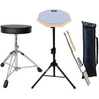 keepdrum DP-GY Practice Pad Grau mit Stativ und Tasche + Drumhocker + Drumsticks 1 Paar