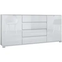 Vladon Sideboard Weiß Hochglanz, Holzwerkstoff, 166.5x75.5x35 cm) Wohnzimmer, Kommoden