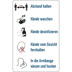 Hygieneschild, Verhaltensregeln gegen die Verbreitung von Viren - 55x85 mm Folie selbstklebend