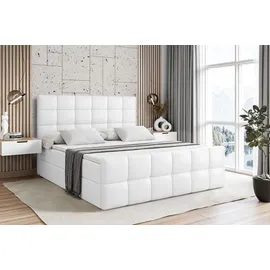 altdecor Boxspringbett mit Matratze und Lattenrost - - BRUGO -Z - 120x200 cm Weiß Kunstleder - Boxbett, Fußteil, Topper, Polsterbett mit Bettkast... - Weiß