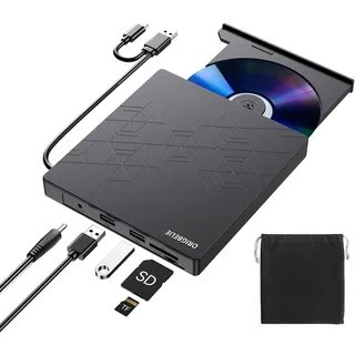 ORIGBELIE 6 in 1 Externes CD DVD Laufwerk, Externer DVD Brenner USB 3.0 Typ C CD/DVD ROM +/-RW Laufwerk mit USB-Anschluss, Externes CD Laufwerk für Laptop Desktop Mac OS Win11/10/8/7/XP Linux Vista
