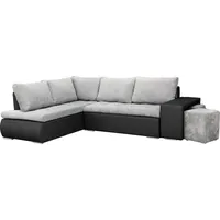 Ecksofa mit Schlaffunktion und Bettkasten, Couch für Wohnzimmer, Schlafsofa Sofagarnitur Sofa Eckcouch L-Form Wohnlandschaft mit Bettfunktion, Ott... - Hellgrau/Schwarz