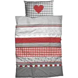 Traumschlaf Biber Herz Silber/Rot 155 x 220 cm + 80 x 80 cm