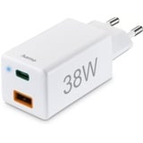 Hama Schnellladegerät 1x USB-C PD, 1x USB-A QC, Mini Ladegerät, 38 W, weiß