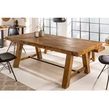 riess-ambiente Esstisch FINCA 200cm vintage braun - recyceltes Pinienholz, Bohlenoptik, Industrial Design mit Querstrebe – ideal für bis zu 10 Personen braun 200 cm x 76 cm x 100 cm